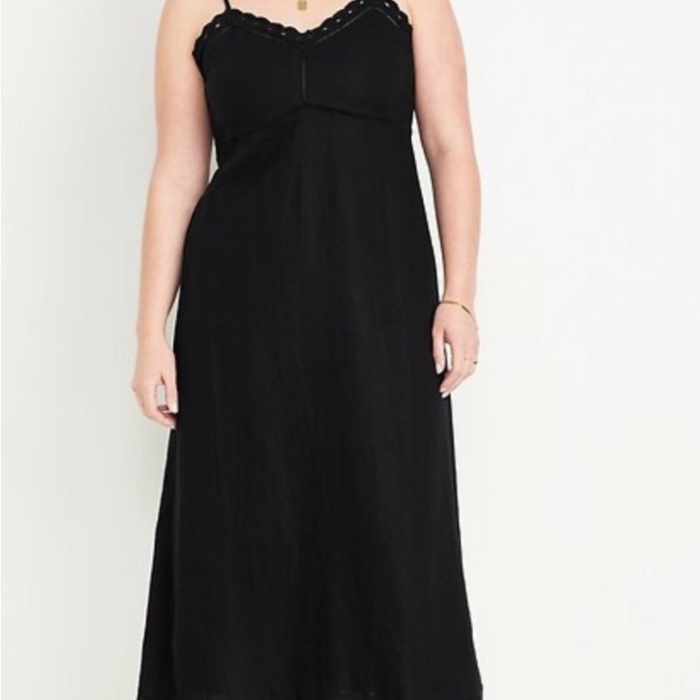 Old Navy Black Lace-Trim Linen Dress